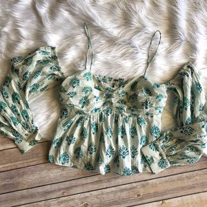 Free People Small Floral Cold Shoulder Blouse